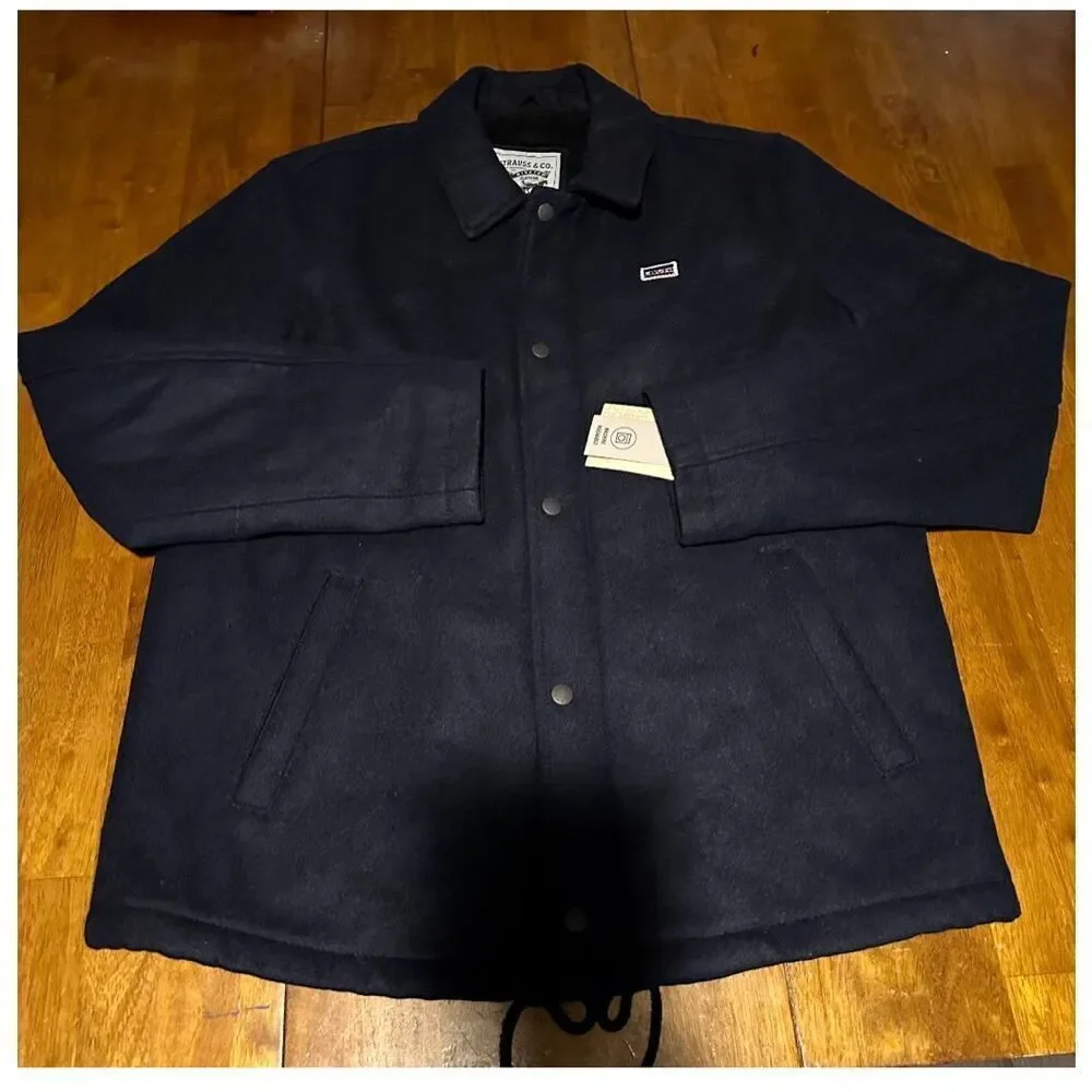 Levi's Men's Wool Blend Sherpa Lined Coaches Jacket Navy Size M New